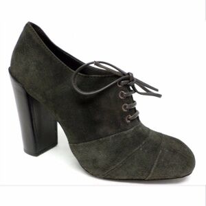TORY BURCH Forest Green Suede Leather Block Heel Lace-up Ankle Boots Pumps 7